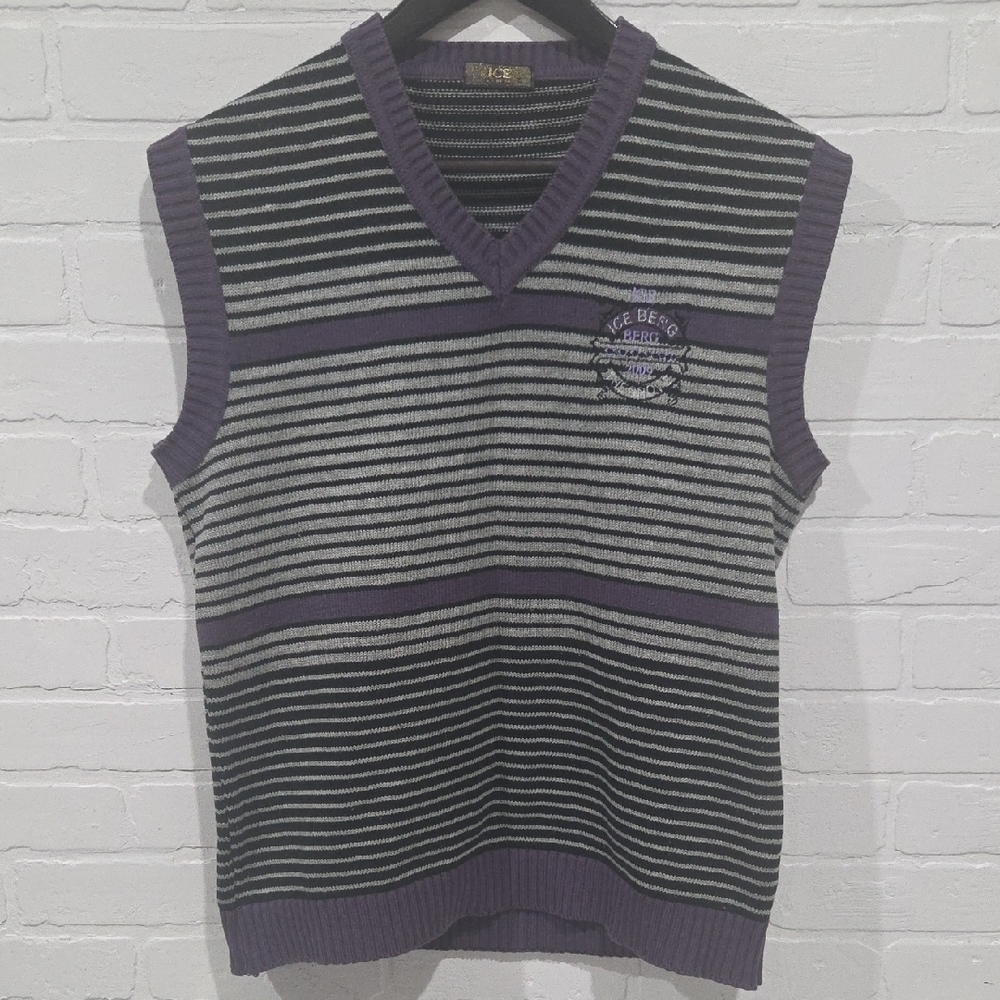 Iceberg Vintage V-Neck Striped Sweater Vest